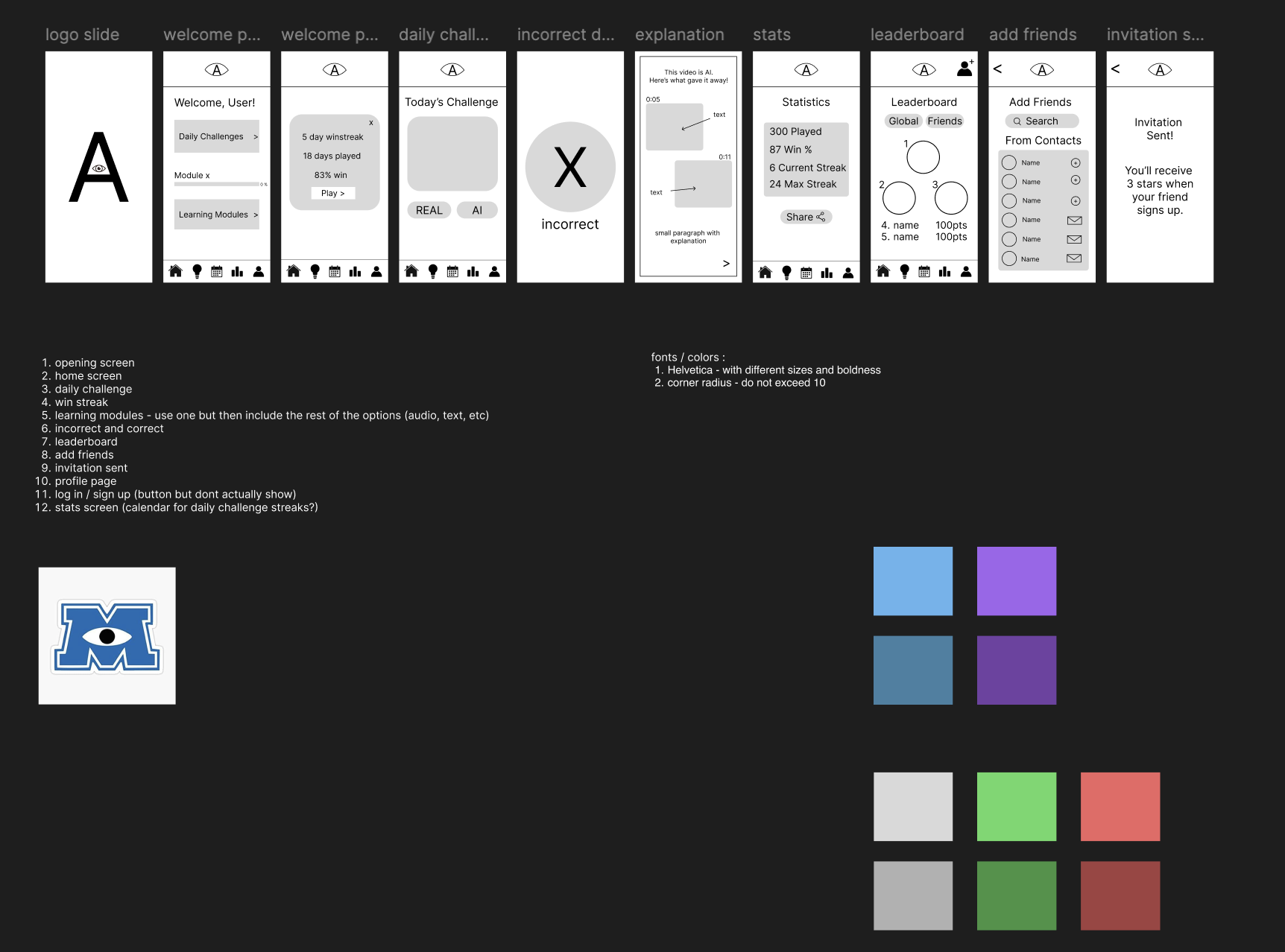 AEye low-fidelity wireframes