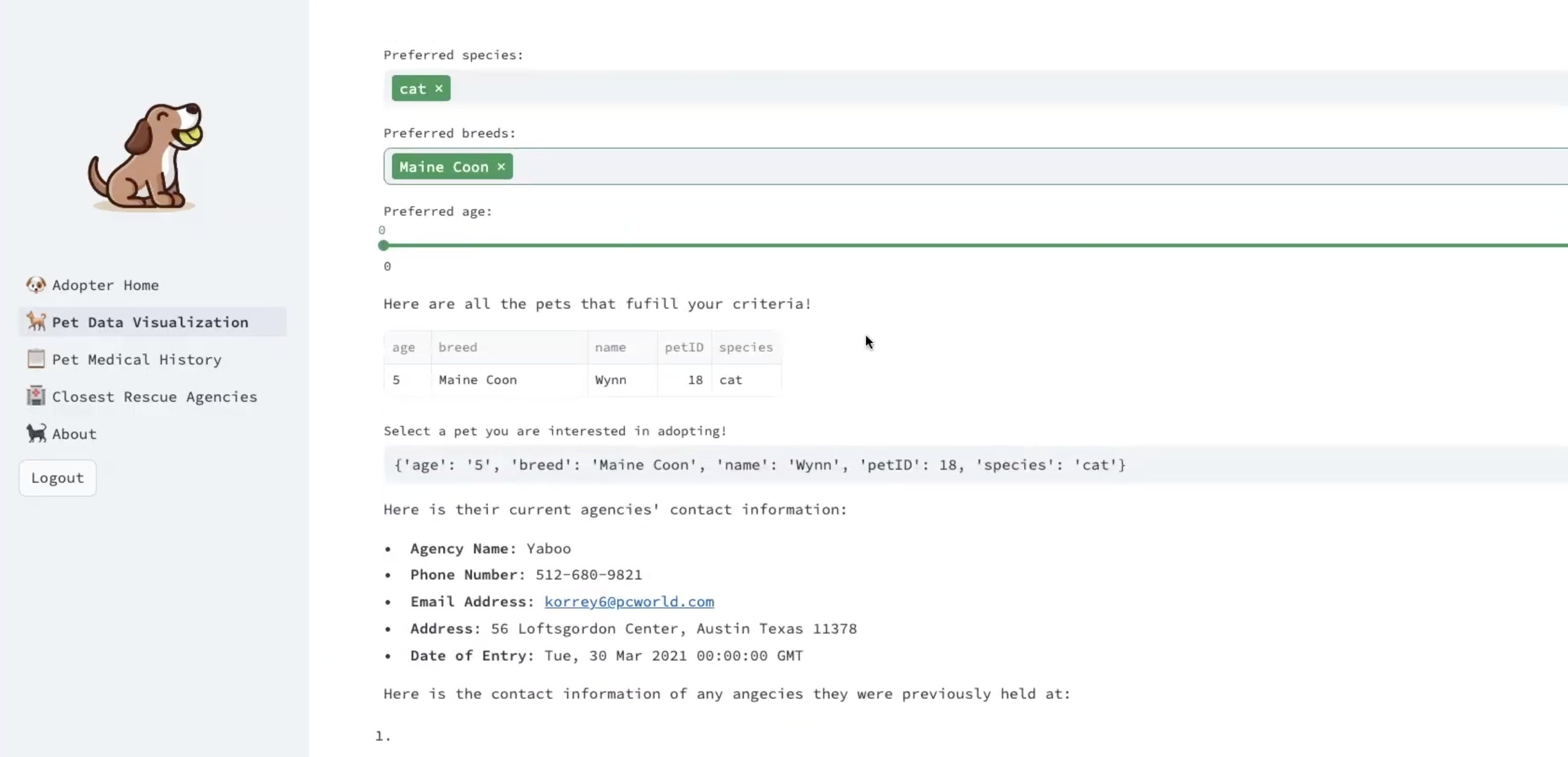 PetFetch application page 1