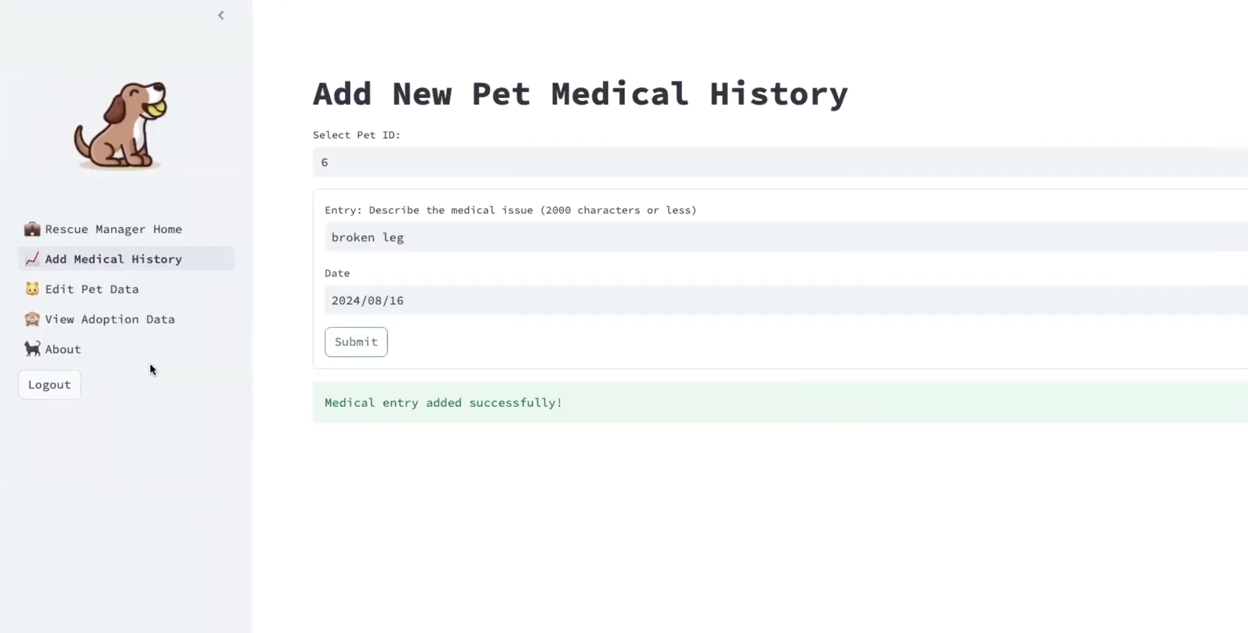 PetFetch application page 2